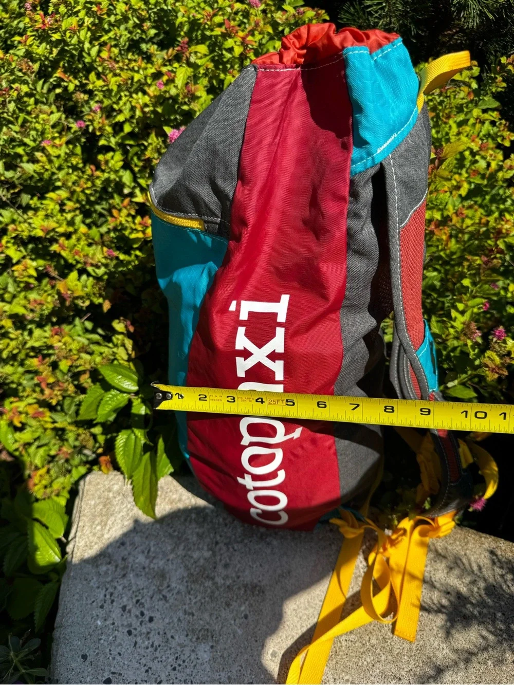 cotopaxi Luzon 18L Teal, Gray & Red Drawstring Daypack with Yellow Accents